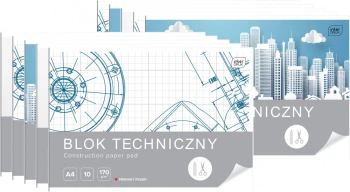 10x Blok techniczny Interdruk, A4, 10 kartek, biały, mix wzorów