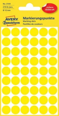 10x Etykiety Avery Zweckform, okrągłe, średnica 12mm, 270 sztuk, żółty