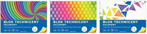 10x Blok techniczny Interdruk, A4, 10 kartek, kolorowy, barwiony w masie, mix wzorów