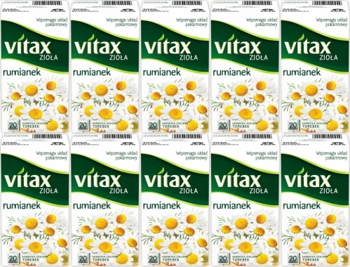 10x Herbata ziołowa w torebkach Vitax, rumianek, 20 sztuk x 1.5g
