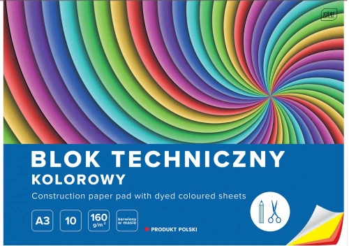 10x Blok techniczny kolorowy Intedruk, A3, 10 kartek, mix wzorów