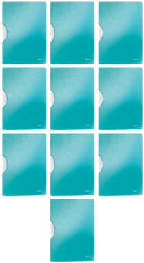 10x Skoroszyt plastikowy z klipsem Leitz Wow ColorClip, A4, do 30 kartek, turkusowy