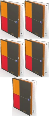 5x Kołonotatnik Oxford International Notebook, A5+, w kratkę, 80 kartek, szary