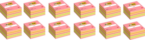 12x Karteczki samoprzylepne Post-it, 76x76mm, 450 karteczek, żółto-różowy