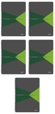 5x Kołonotatnik z okładką kartonową Leitz Office, A4, w kratkę, 90 kartek, szaro-zielony