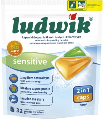 6x Kapsułki do prania tkanin białych i kolorowych Ludwik Sensitive 2 in 1, 32 sztuki