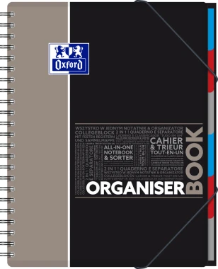 5x Kołonotatnik z przekładkami Oxford Student OrganiserBook, A4+ (245X310), w kratkę, 80 kartek, mix wzorów