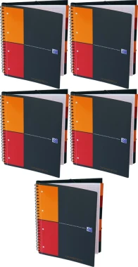 5x Kołonotatnik Oxford International Organiserbook, A4+ w kratkę, 80 kartek, szary