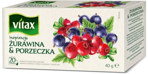 6x Herbata owocowa w torebkach Vitax Inspirations, żurawina i porzeczka, 20 sztuk x 2g