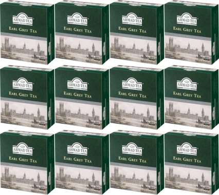 12x Herbata Earl Grey czarna w torebkach z zawieszką Ahmad Tea, 100 sztuk x 2g