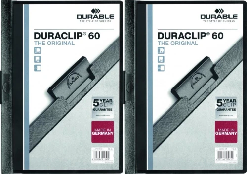 2x Skoroszyt plastikowy z klipsem Durable DuraClip, A4, do 60 kartek, czarny