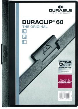 2x Skoroszyt plastikowy z klipsem Durable DuraClip, A4, do 60 kartek, czarny