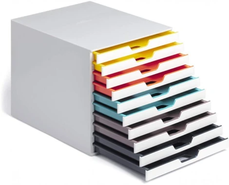 2x Pojemnik na dokumenty Durable Varicolor 10, z 10 kolorowymi szufladami, biały