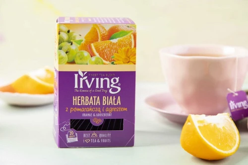 12x Herbata biała smakowa w kopertach Irving, pomarańcza z agrestem, 20 sztuk x 1.5g