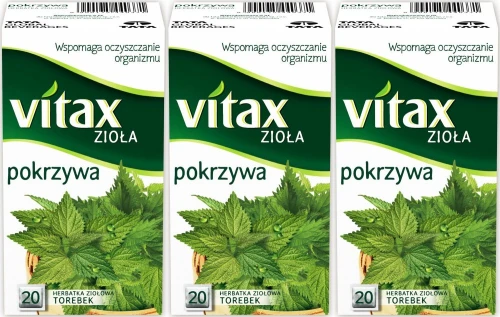 3x Herbata ziołowa w torebkach Vitax, pokrzywa, 20 sztuk x 1.5g