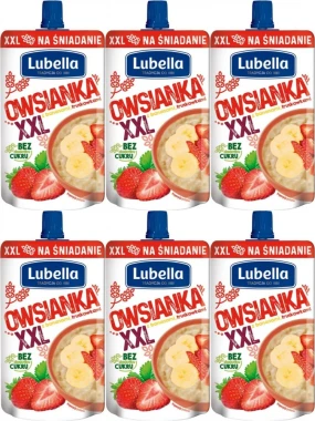 6x Mus owsianka XXL Lubella, truskawka, banan, bez cukru, 170g