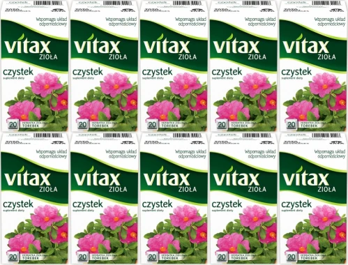 10x Herbata ziołowa w torebkach Vitax Zioła, czystek, 20 sztuk x 1.5g