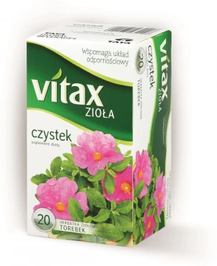 10x Herbata ziołowa w torebkach Vitax Zioła, czystek, 20 sztuk x 1.5g