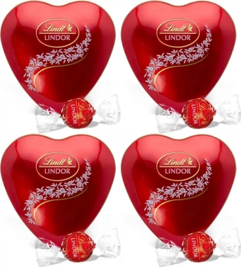 4x Bombonierka Lindt Lindor, serce, czekoladowy, 50g