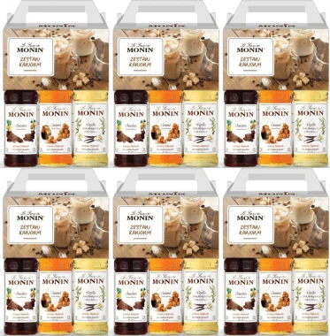 6x Zestaw syropów Monin Coffee Maxi Set, wanilia/czekolada/karmel, 3x250ml