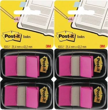 2x Zakładki samoprzylepne Post-it (680-BP2EU), proste, indeksujące, folia, pótransparentne, 25.4x43.2mm, 2x50 sztuk, jaskrawy różowy