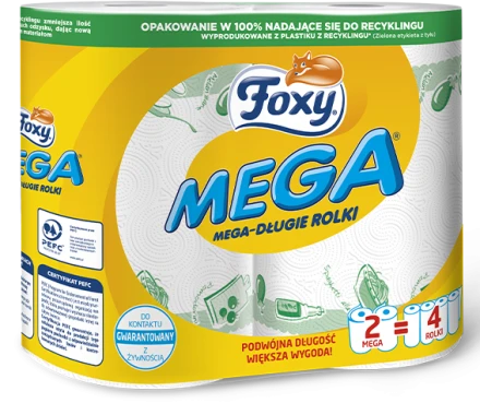 4x Ręcznik papierowy Foxy Mega, w roli, 2 rolki, biały