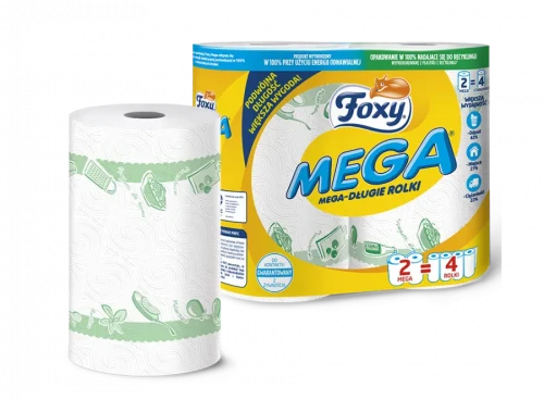 4x Ręcznik papierowy Foxy Mega, w roli, 2 rolki, biały