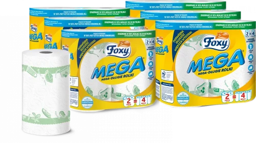 6x Ręcznik papierowy Foxy Mega, w roli, 2 rolki, biały