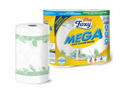 6x Ręcznik papierowy Foxy Mega, w roli, 2 rolki, biały