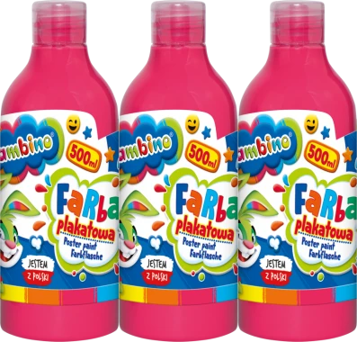 3x Farba plakatowa Bambino, w butelce, 500ml, różowy