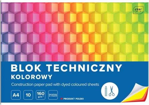 20x Blok techniczny Interdruk, A4, 10 kartek, kolorowy, barwiony w masie, mix wzorów