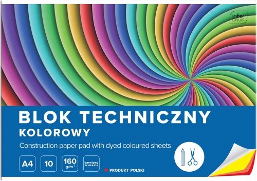 20x Blok techniczny Interdruk, A4, 10 kartek, kolorowy, barwiony w masie, mix wzorów