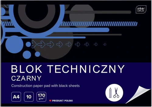 5x Blok techniczny Interdruk, A4, 10 kartek, czarny, mix wzorów