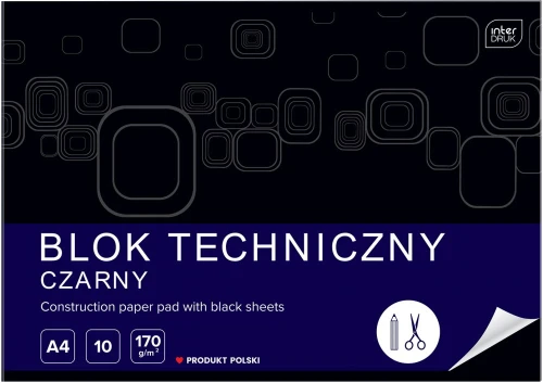 10x Blok techniczny Interdruk, A4, 10 kartek, czarny, mix wzorów