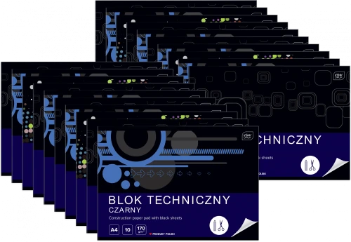 20x Blok techniczny Interdruk, A4, 10 kartek, czarny, mix wzorów