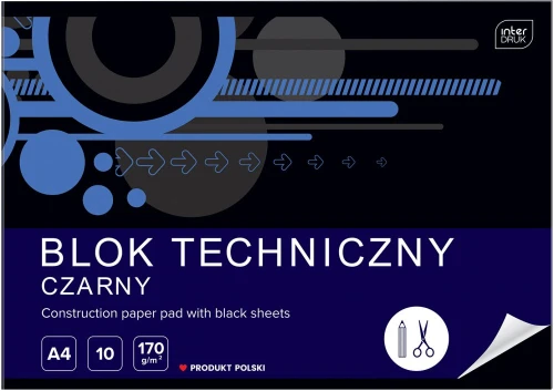 20x Blok techniczny Interdruk, A4, 10 kartek, czarny, mix wzorów