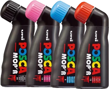 Zestaw 4x Marker z farbą plakatową Posca MOP'R PC-22M, okrągła, mix (czarny, różowy, jasnoniebieski, czerwony)