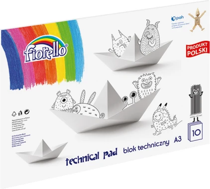 10x Blok techniczny Fiorello, A3, 10 kartek, biały