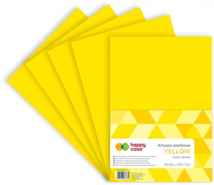 10x Arkusze piankowe Happy Color, A4, 5 arkuszy, żółty