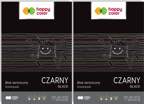 2x Blok techniczny Happy Color, A4, 10 kartek, czarny