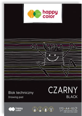 10x Blok techniczny Happy Color, A4, 10 kartek, czarny