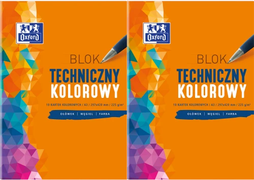 2x Blok techniczny Oxford, A3, 10 kartek, kolorowy, barwiony w masie