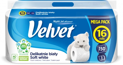 3x Papier toaletowy Velvet, 3-warstwowy, 16 rolek, delikatnie biały