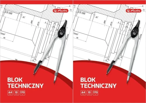 2x Blok techniczny Herlitz, A4, 10 kartek, biały