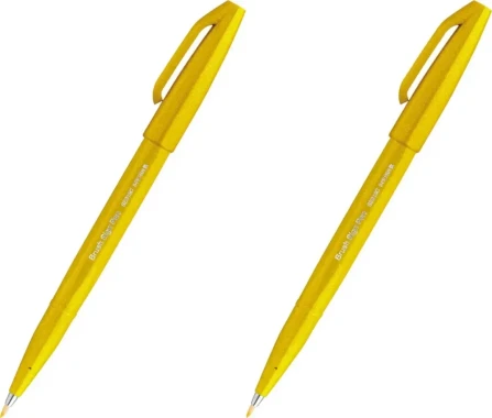 2x Pisak pędzelkowy do kaligrafii Pentel Brush Sign Pen SES15C, 2.07mm, żółty