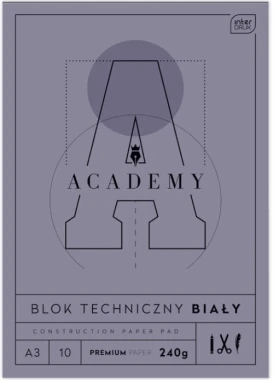 6x Blok techniczny Interdruk Academy, A3, 10 kartek, biały