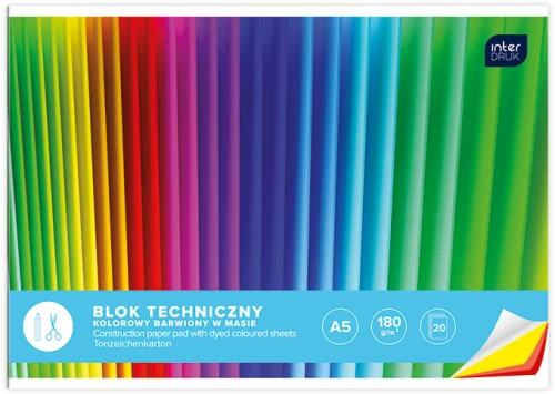 15x Blok techniczny kolorowy Interdruk, A5, 20 kartek, mix kolorów
