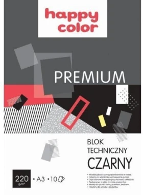 6x Blok techniczny Happy Color Premium, A3, 10 kartek, czarny