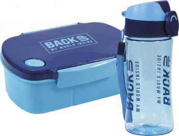 Zestaw: Lunchbox BackUP 5, bez BPA, 3 komory + Bidon BackUP 6, model A 58, 400ml, granatowo-niebieski