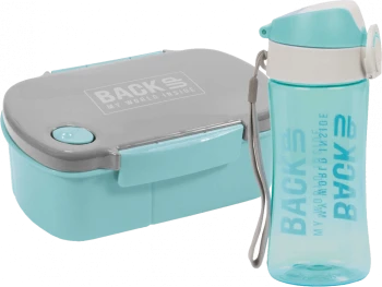 Zestaw: Lunchbox BackUP 5, bez BPA, 3 komory + Bidon BackUP 6, model A 38, 400ml, szaro-seledynowy